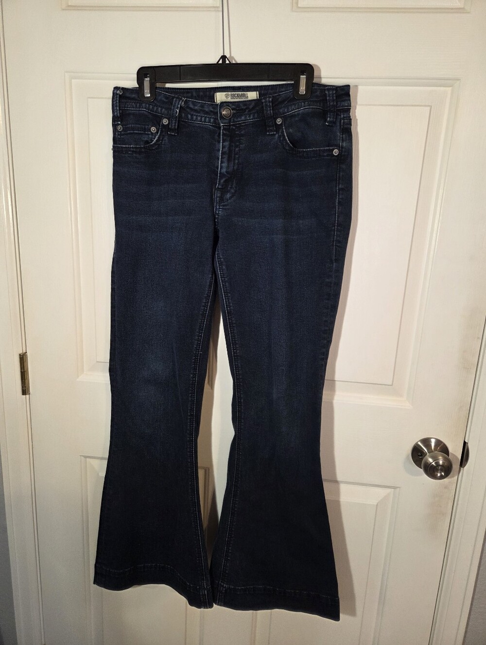 Rock N Roll Dark Blue Flare Jeans Mid Rise Trouser W 28 L32